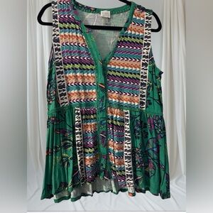 Cupio Green Multicolor Geometric Blouse sz xl